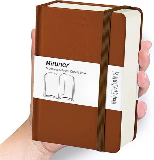 qianshan Mix Media Pad,3.5"x5.5" Small Hardcover Leather Art Sketchbook,105 GSM 200 Sheets/400 Pages Acid Free Artistic Painting Drawing Sketching Writing Paper, Handy Pocket Journal Notebook.Brown