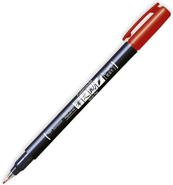 Tombow Fudenosuke Calligraphy Brush Pen - Black, Blue, Red Ink - Pack of 3 In Envelope Gift Packaging