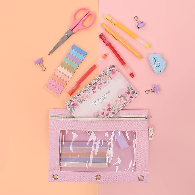 SKYDUE Pencil Pouch for 3 Ring Binder, Zipper Pencil Pouches for Girls Boys, Clear Window Pencil Bag, 3 Ring Pencil Pouch Case for Binder, Durable Organizer for School Supplies