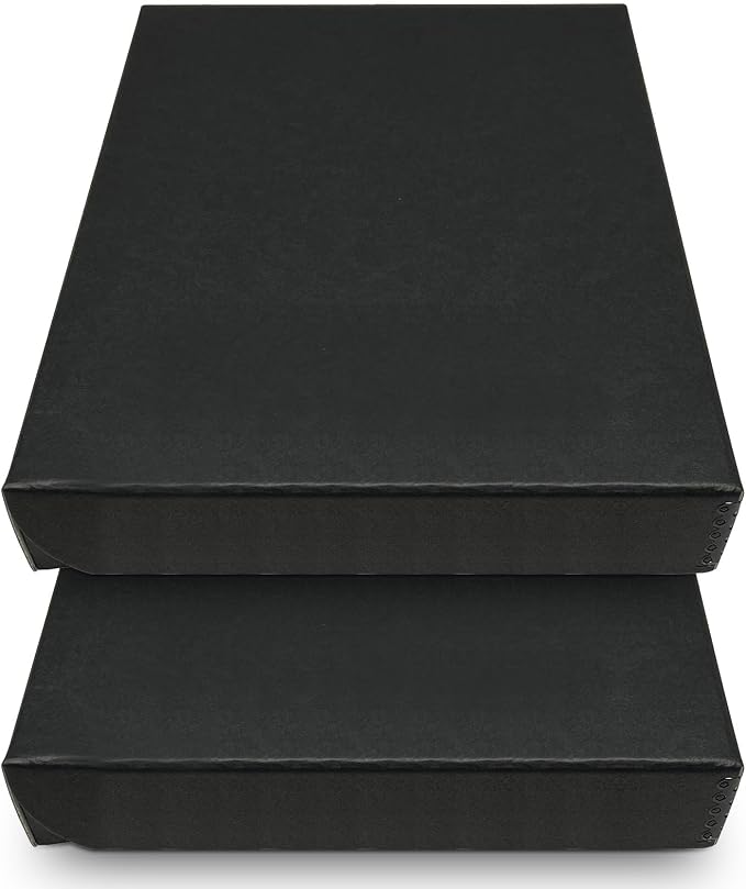Golden State Art, Clamshell Archival Storage Box 9x12, Black, Pack of 2 | Acid-Free Photo Box with Metal Edge Corner, Preserve And Store Paper Documents Cards Prints Arts and Crafts DIY Projects