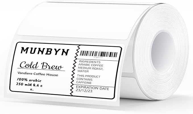 MUNBYN 4x2 Thermal Labels, 500 Sheets/1 Roll, White | Strong Adhesive & Perforated, Non BPA&BPS for Small Business, Barcode, Bakery, Inventory, Price Tag