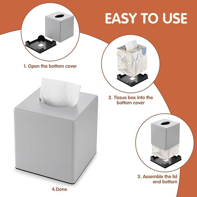 Y-in Hand Tissue Box Cover, Square Facial Cube Tissue Box Holder, Storage Accessories for Bathroom Vanity, Bedroom Countertops, Dressers, Night Stand, Parlors and Offices - Gray