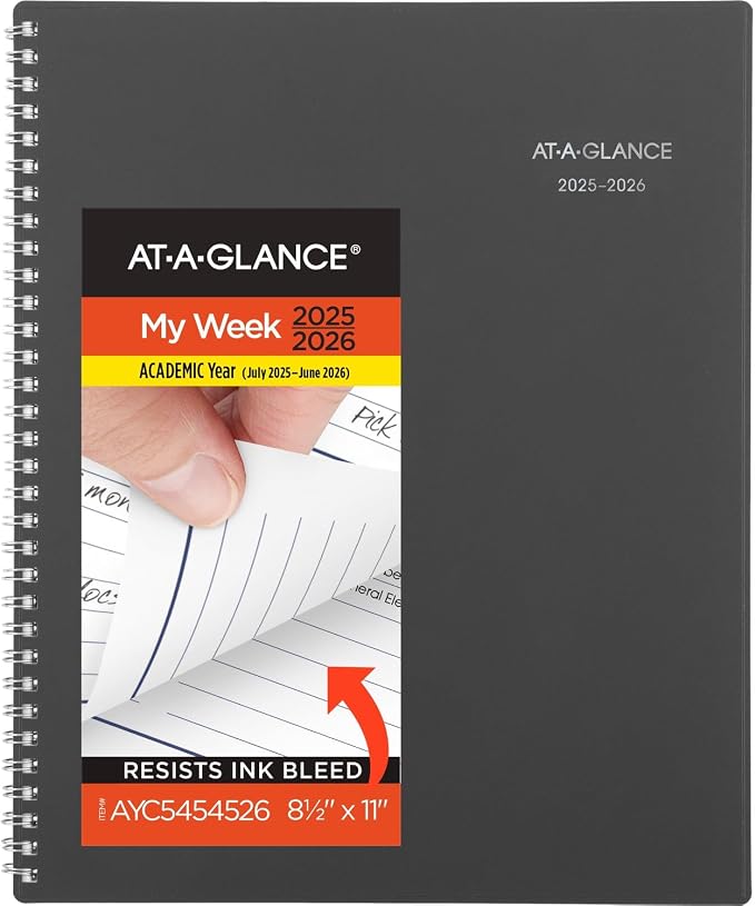 AT-A-GLANCE Planner 2025, 2026 Academic, Weekly and Monthly, 216 x 279 Mm, Large, Tabs, Flexible Cover, DayMinder, Wire Bound, Charcoal, AYC54545