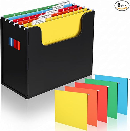 Qeeenar 1 Pcs Desktop Hanging File Organizer Box with 5 Pcs Multicolor Hanging File Folders Letter Size Folder Storage Portable Storage Cabinets Document Holder for Office Supplies Home