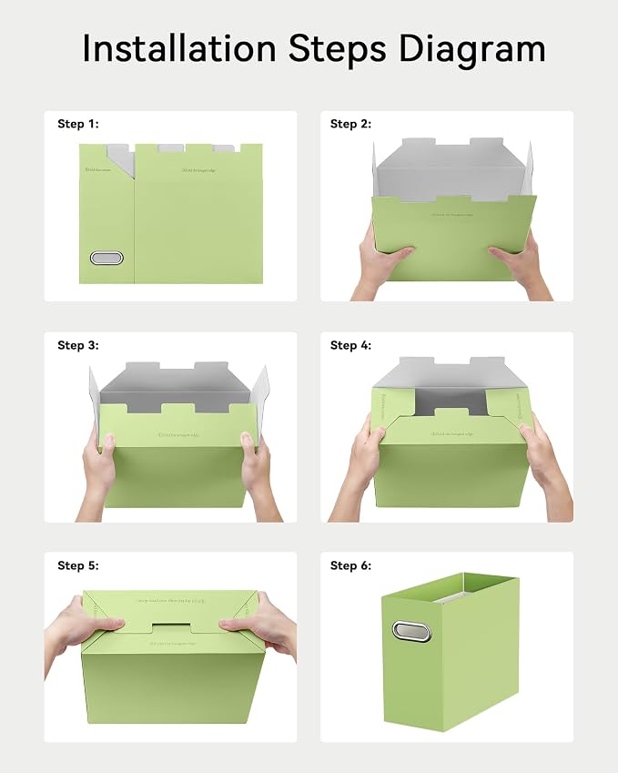 Oterri File Organizer Box, Portable Collapsible Cardboard File Folder Organizer with Handle for Letter Size Hanging Files, Document Storage Box for Home Office & Classroom (4 Packs, Green)