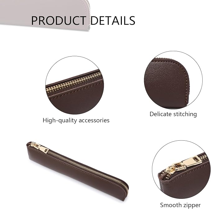 Slim Pencil Case Small Pencil Pouch Pen Case (Dark Brown/FL)