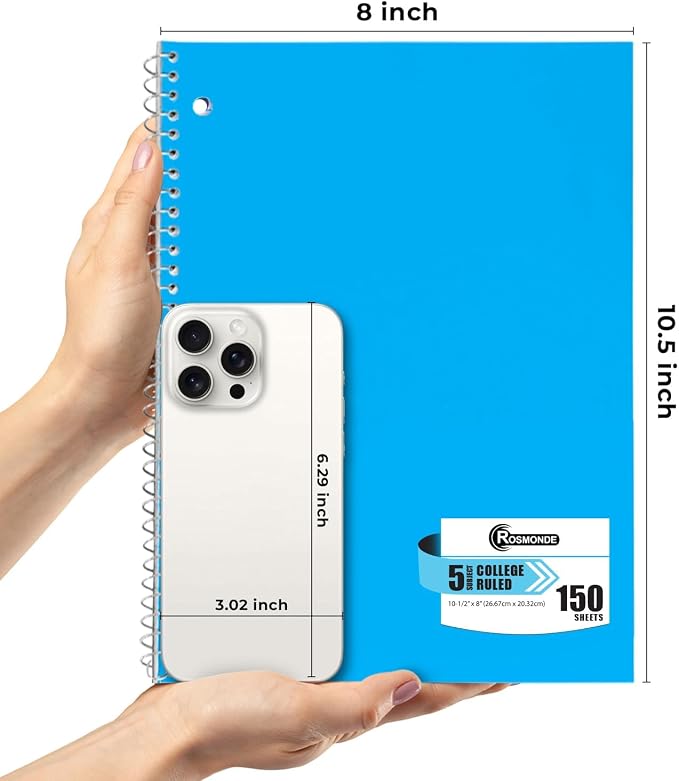 Rosmonde 2000 Packs (Pallet) 5 Subject Notebooks, College Ruled, Spiral Notebook Bulk, 150 Sheets (300 pages), 8 x 10-1/2", Pallet of Notebooks, Bulk Spiral Notebooks for School, 4-7 Days Transit