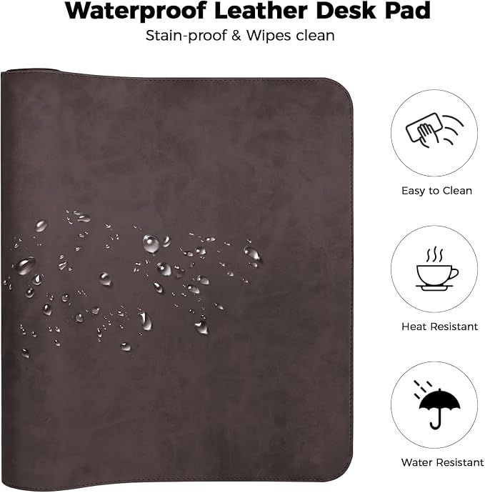 CHEERYGOO Leather Office Desk Pad Protector, Non-Slip PU Leather Desk Blotter, Waterproof Laptop Writing Mouse Pad for Office and Home,23.6"x 13.8" M Dark Coffee