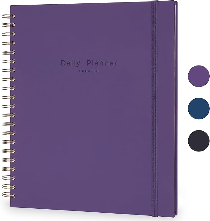AUROPLANNER Undated Daily Planner To Do List Hourly Schedule 2027 2026 2025 Calendar & Holiday Habit Tracker 180 Pages Letter Size 8.5" x 11" Sheets Hardcover Spiral Bound Notebook (Purple Indigo)