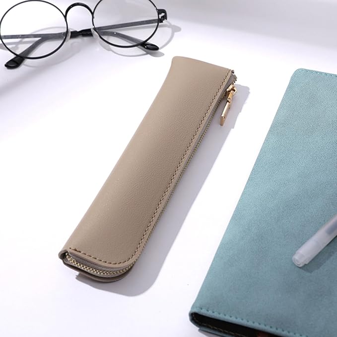 Slim Pencil Case Small Pencil Pouch Pen Case (Khaki/FL)