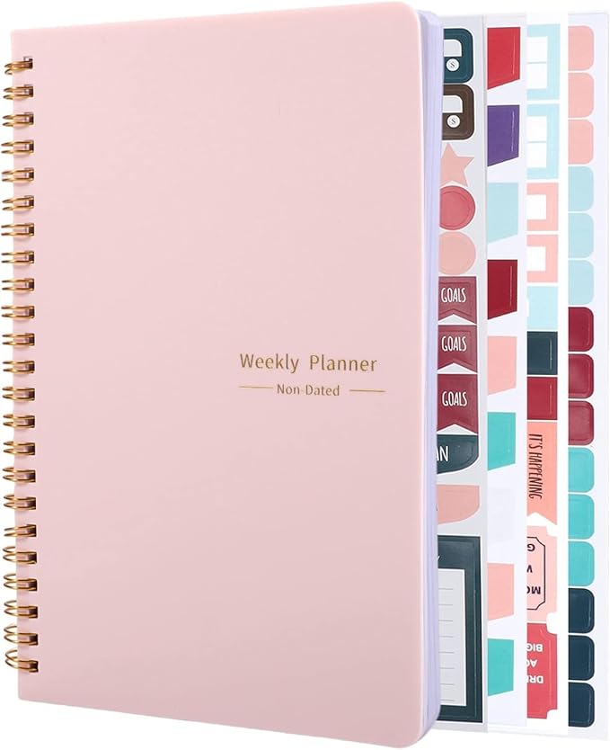 Thboxes A5 Weekly Planner Notebook, 52 Week Undated Journal for Women, Pink | Spiral Binding, Stickers, Planners for Home, Work, Office, College, School Supplies for Girls, Kids, Students, Teachers Gifts
