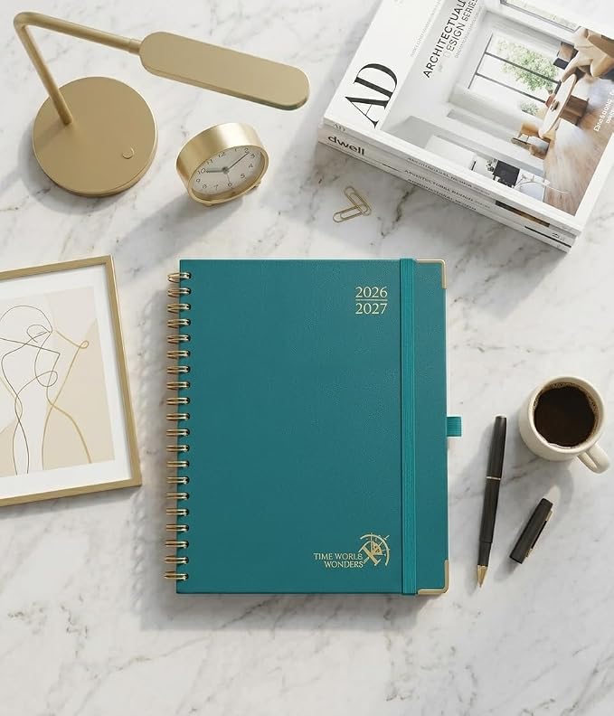 POPRUN 2026-2027 Weekly Planner 10" x 8"Weekly and Monthly Planner Calendar | Jul 2026 - Jun 2027，Daily Agenda Book & Appointment Book with Hourly Schedule, Tabs, Hardcover- Pacific Green