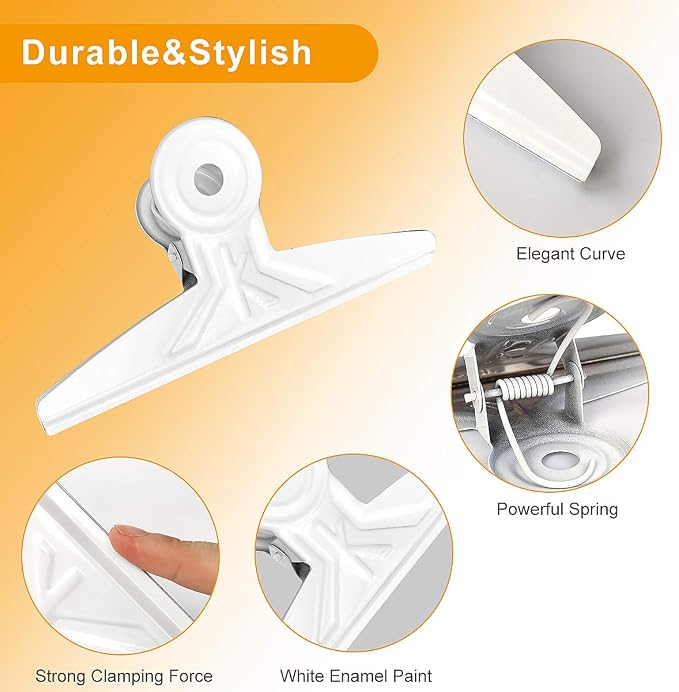 Extra Large Bulldog Clips White - Coideal 2 PCS 20cm Jumbo XL Bull Binder Paper Clip Clamps for Office School Drawing (7 7/8 Inch)