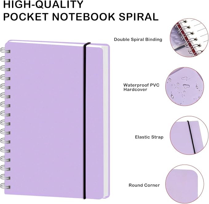 PAIKIUU 3.5 x 5.5in Spiral Notebooks College Ruled, Mini Spiral Notebook, Waterproof (Blue)
