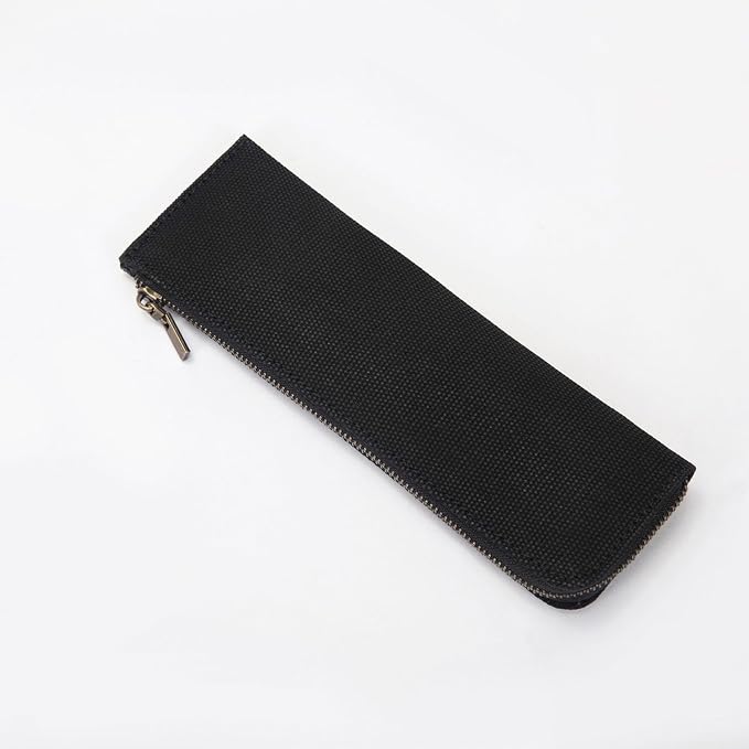 Canvas Pencil Case Slim Pencil Pouch Durable Zipper Stationery Bag Small Travel Use （Black/Canvas）