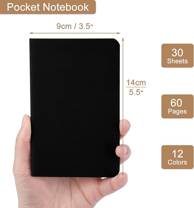 ZCZN 60 Pack Black Pocket Notebooks Bulk, 3.5 X 5.5 Inches Blank Paper Journaling Notebooks, 30 Sheets/60 Pages, Mini Journal Notebooks for Work, Writing, Drawing Memo Notepad(Black Cover)