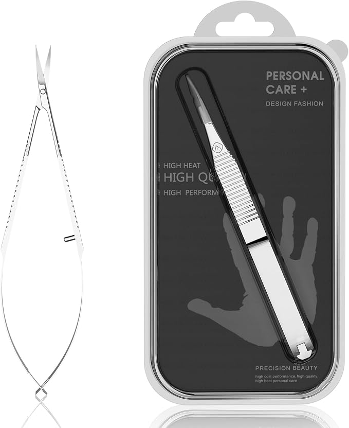 ZIZZON Cuticle Scissors Extra Fine Curved Professional Precise Pointed Tip Grooming kit for Eyebrow, Eyelash, Trim Nail and Dry Skin