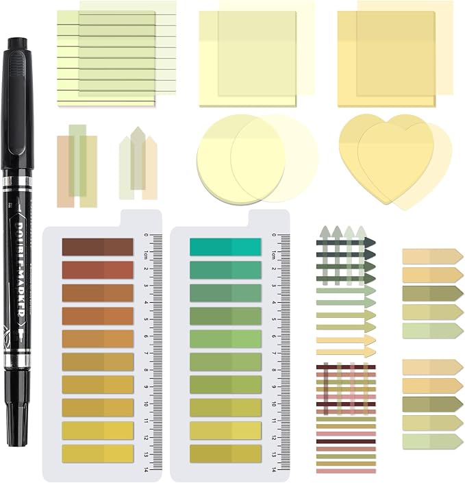 1450 Sheets Transparent Sticky Notes, 3 x 3 inch Aesthetic Clear Lined Sticky Notes with Pen, Gradient Color Waterproof Self-Adhesive Annotation Tabs for Bible Journaling (Yellow)