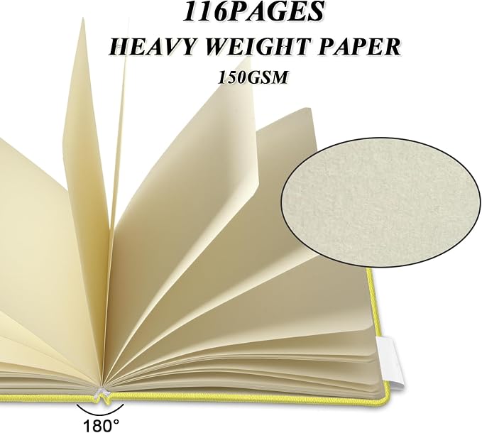 5" x 5" Hardcover Sketch Book,58 Sheets Small Mixed Media Pocket Sketch Pad | PU Cover,150 GSM Acid Free Artist Drawing Paper,Travel Journal Blank Notebook for Adults Sketching,Illustration.Bright Yellow
