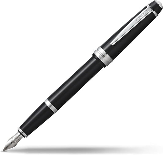 Cross Bailey Light Polished Black Resin Medium Nib Fountain Pen - Professional Pen for Effortless Writing - Journaling, Note-Taking & More - Black Ink - Easy Handling - Includes Gift Box
