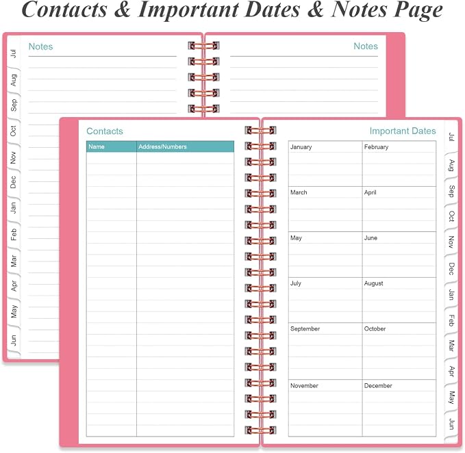 2026-2027 Pocket Planner/Calendar - 2026-2027 Planner from July 2026 - June 2027, Planner 26-27 with 12 Tabs, Twin-Wire Binding, Inner Pocket, 3.75" x 6.75, Pink