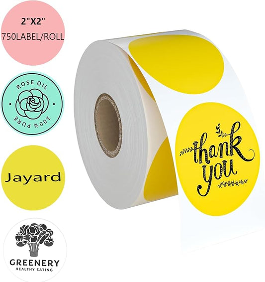 Circle Direct Thermal Labels, Thermal Printer Labels for Name Tag, DIY, QR Code, Self-Adhesive Address Stickers, Bright Yellow Sticker Labels Compatible with Zebra, Rollo, MUNBYN,(750 Labels/1 Roll)