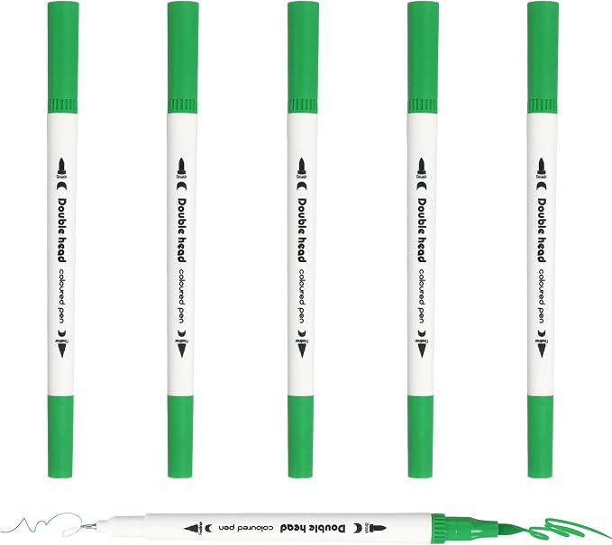 PATIKIL 6Pack Dual Brush Markers, Green Watercolor Fine and Brush Tips Pens Colored Marker Calligraphy Coloring Art Supplies Set for Coloring Book Illustration Sketching Journaling