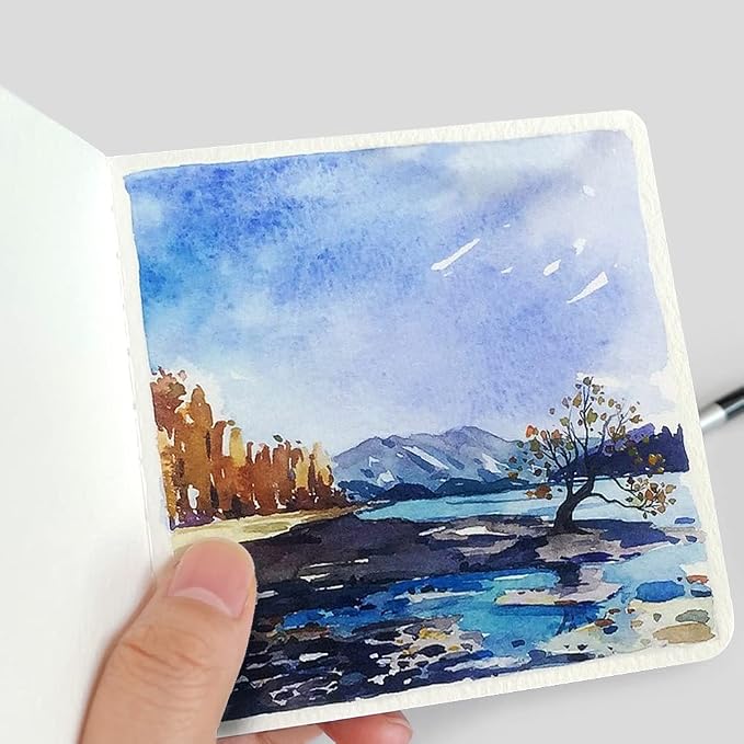Watercolor Paper Sketchbook,3.9x3.9 Inch Mini Mixed Media Notebook,140lb/300gsm Artist Heavyweight Paper,30 Sheets Small Travel Drawing Journal for Adults,Painting,Watercolors,Art Supplies,Dark Blue