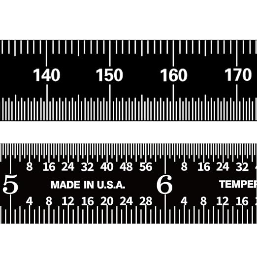 PEC Tools 6"/150mm Flexible Metal Ruler, Stainless Steel Machinist Rule with Black Chrome Finish, High Contrast, English & Metric Graduation (1/32", 1/64", 0.5mm, 1.0mm), Easy to Read, Made in USA