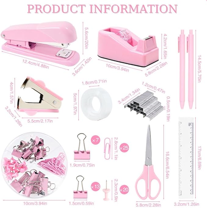 Gawsey Desk Organizers and Accessories with Desk Organizer 360° Rotating Pen Holder and Office Supplies, Cute Stationery Supplies Set (Pink)