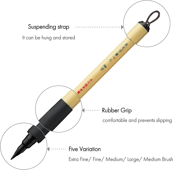 Kuretake Bimoji Brush Pen, 5 pcs set, brush tip marking fude brush pen, for Calligraphy, lettering, illustration, Professional, Made in Japan