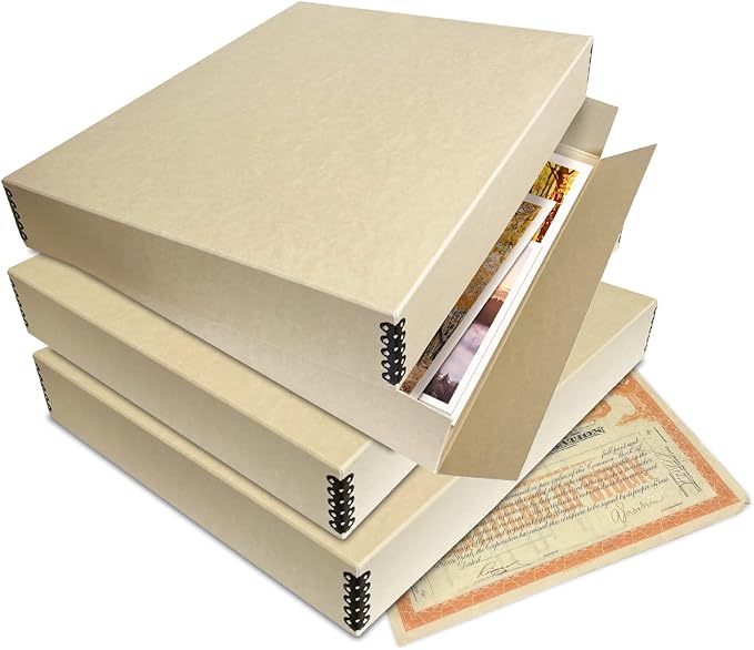 Lineco Museum Archival Storage Box, Drop Front, 17.75x22.75x3 in, Tan | Acid-Free with Metal Edge, Preserves Picture Longevity, Organize Photos, Newspapers, Prints, Documents, Crafts, DIY