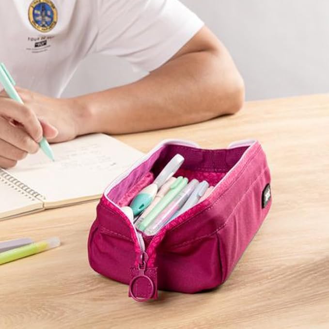 ZIPIT: Lenny Pencil Case - Pink - Large Storage Capacity Zipper Pouch, Makeup & Stationery Bag, School-Travel, Washable Polyester, Kids-Teens-Adults