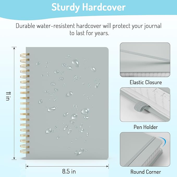 Forvencer A4 Lined Spiral Journal Notebook with 300 Numbered Pages,11" X 8.5" Thick Journals for Writing with 100GSM Paper, Hardcover Notebooks with Contents for Work, School, Grey
