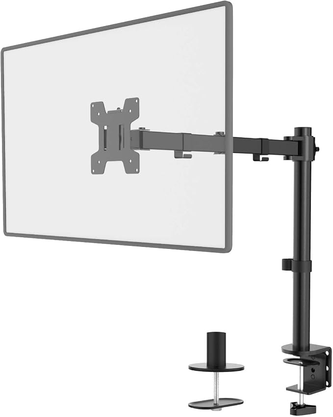 WALI Single Monitor Mount, Single Monitor Arm Desk Mount, Up to 32 inch Ultrawide, Regular Screens up to 27 inches, 22lbs, Adjustable Mount with C-CLAMP for Home Office Application(M001), Black