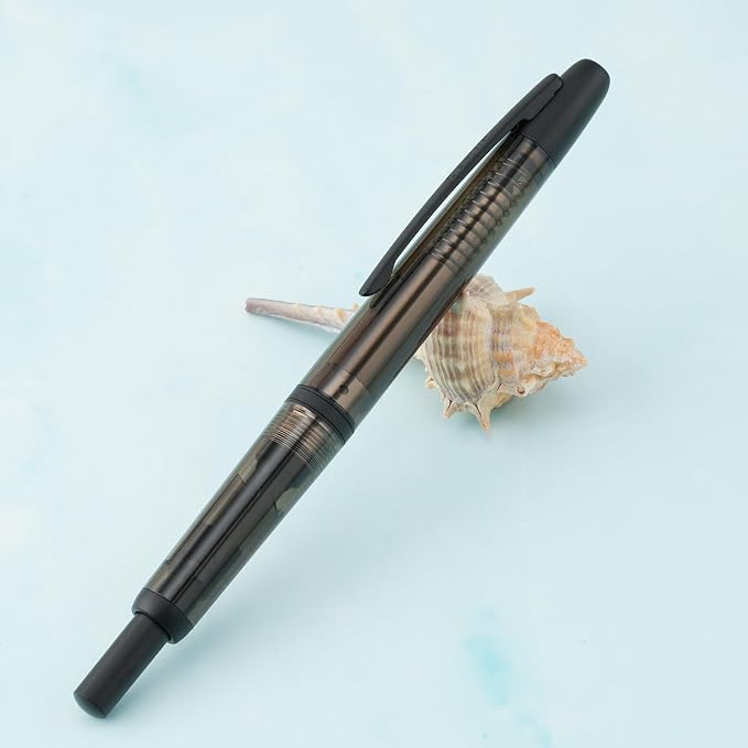 Jinhao 20 Press Retractable Fountain Pen Extra Fine Nib with Converter Resin Writing Gift Pen, Transparent Black