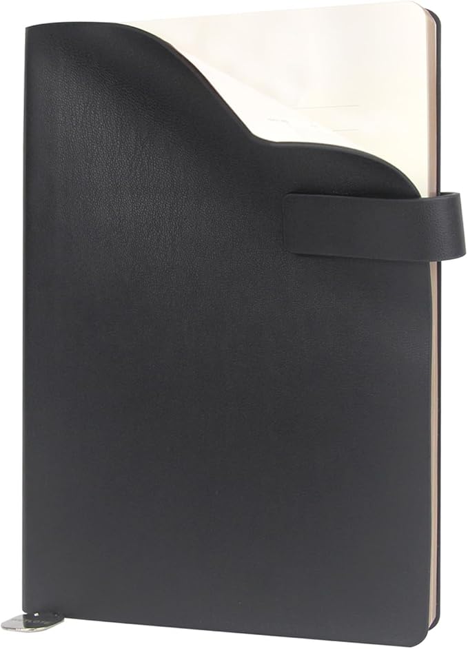 A5 Soft Cover Blank Notebook, Pen Holder & Gold Edges, 180° Lay Flat Journal, Large 5.7 x 8.4 in, Bookmark & Gift Box, Sketchbook Journal for Work, Study, Travel(Black)