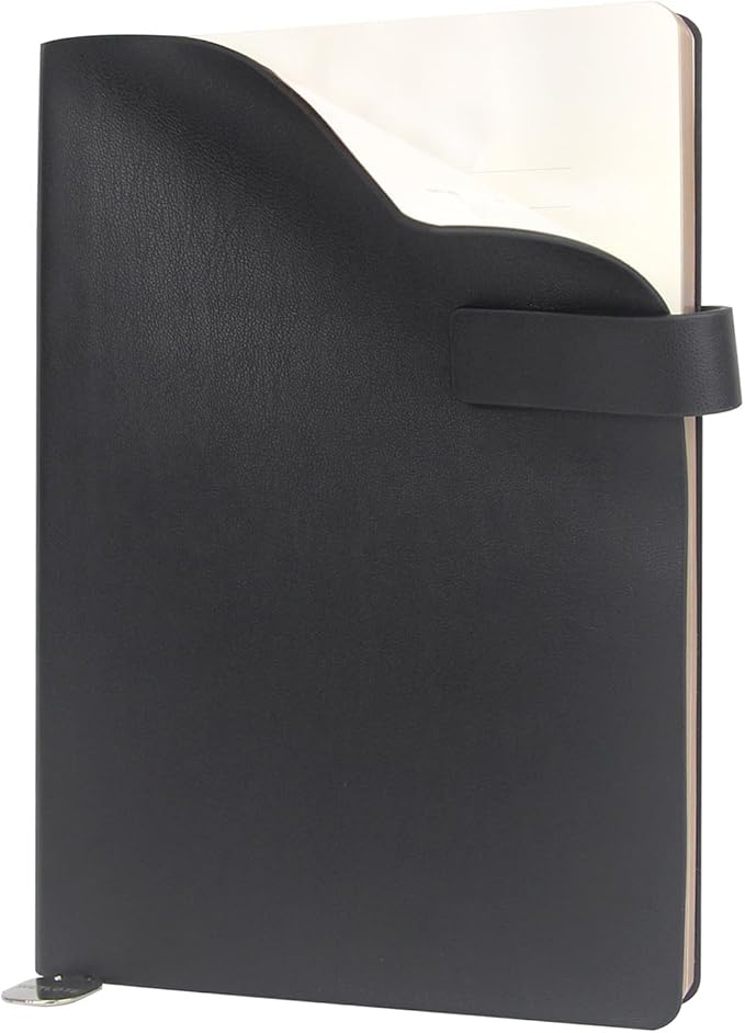 A5 Soft Cover Dot Grid Notebook, Pen Holder & Gold Edges, 180° Lay Flat Journal, Large 5.7 x 8.4 in, Bookmark & Gift Box, Business Notebook for Work, Study, Travel(Black)