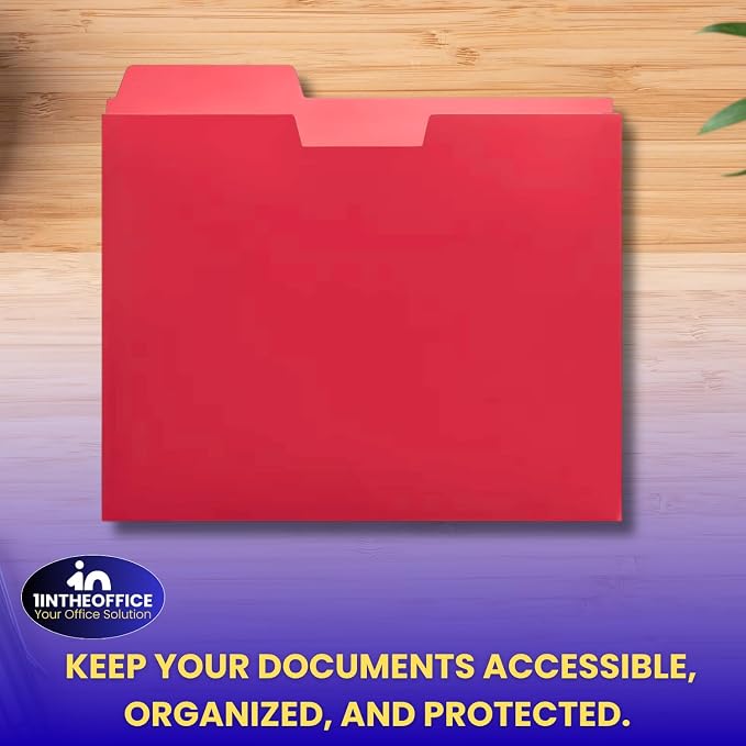 1InTheOffice Plastic File Folders Letter Size 1/3 Cut Tab, Poly File Pockets, Assorted Colors (10 Pack)