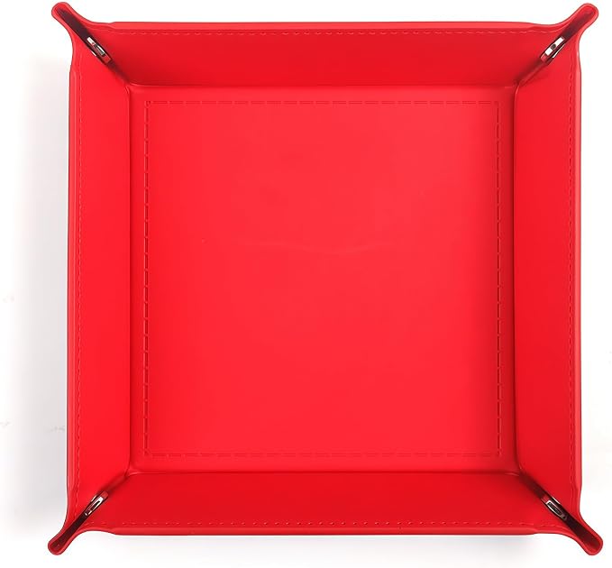 Valet Tray Desktop Storage Organizer – Vegan Leather Catchall Tray Bedside Vanity Tray Nightstand Caddy Holder for Remote Controller, Watch, Keys, Phone, Wallet, Coin, Jewelry, Red