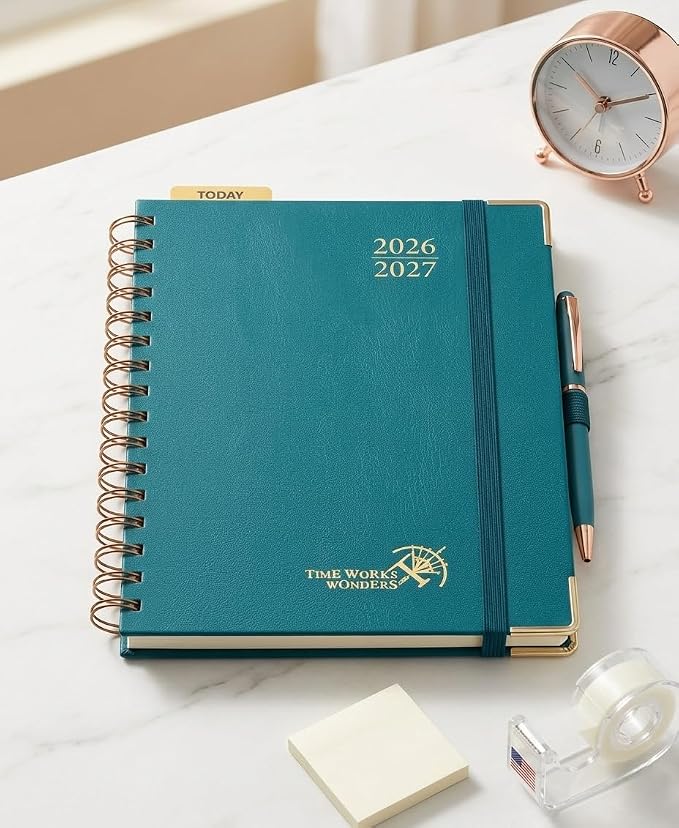 POPRUN 2026-2027 Weekly Planner 6.25" x 8.5" Weekly and Monthly Planner | Jul 2026 - Jun 2027 Daily Agenda Book with Hourly Schedule, Tabs, Hardcover, School and Office Supplies- Pacific Green