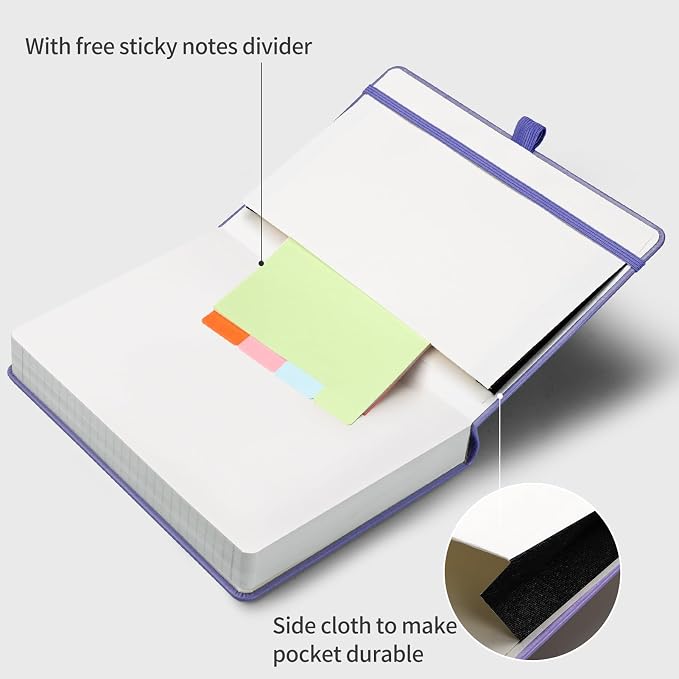 AHGXG Lined Journal Notebook, 320 Numbered Pages, A5 (5.75'' X 8.38'') | Thick Lined Notebook for Note Taking, 100GSM Paper, Leather Hardcover, for Women Men (Purple)