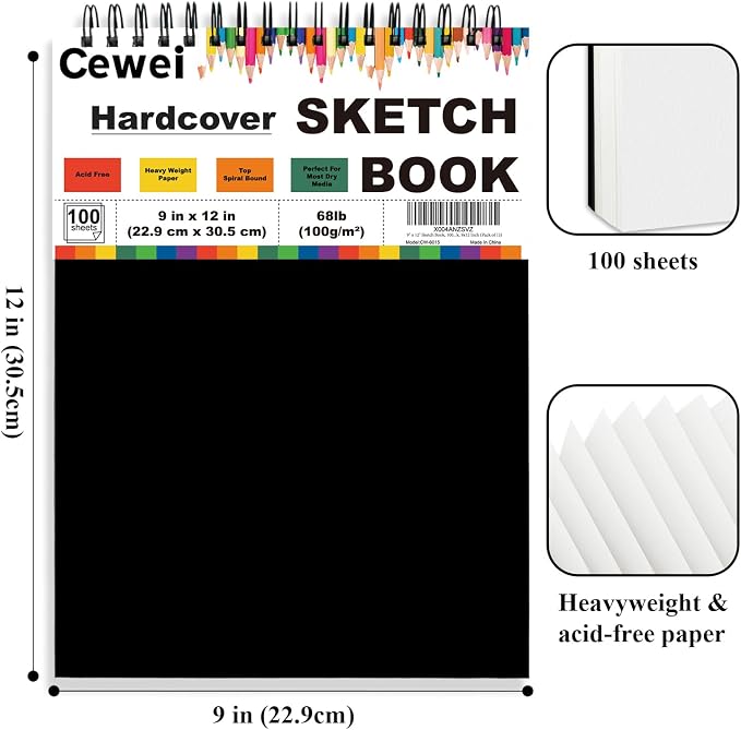 9" x 12" Sketch Book, Top Spiral Sketchbook, 100 Sheets Sketch Pad, (68 lb/100 GSM) Drawing Paper Pad, Drawing Pad for Kids, Artist Sketchbook for Drawing, Illustration & Art Supplies.