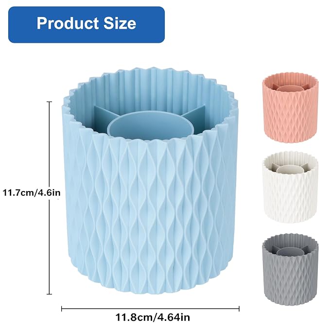 Makeup Brush Holder Organizer - 360° Rotating, 5-Slot Brush Cup for Cosmetics, Lipsticks, Pens | Vanity & Desk Organizer (Light Blue)