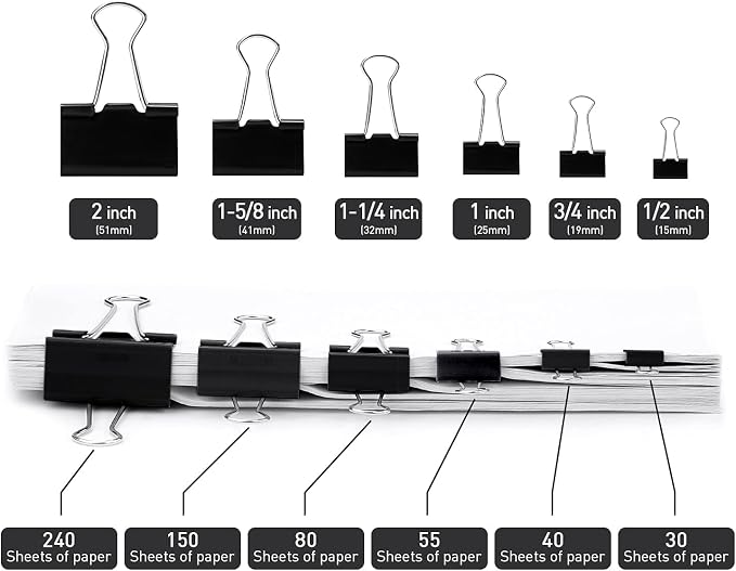 Black Binder Clips, 72 Pack, Non-Standard 41mm, 1.6 Inch, Large Clips, Capacity 0.66 Inch, Paper Clips, Office Clips, Office and School Supplies