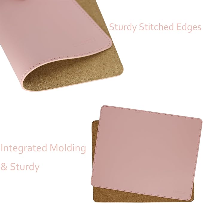 Leather Mouse Pad - Wood Mouse Pads with Stitched Edge,PU Non-Slip Mouse Mat,Double Side Mousepad,Waterproof Gaming Mouse Pad for Desk,Laptop,Office & Home,10.2" x 8.3",1 Pack (Pink)