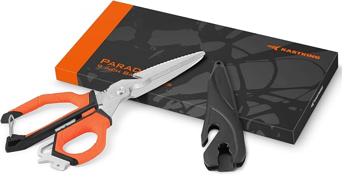 KastKing Paradox 9-Inch Fishing Bait Shears | Multifunctional Fishing Scissors With 5CR15 Stainless Steel Blades, Non-Slip Elastomer Handle, Protective Sheath