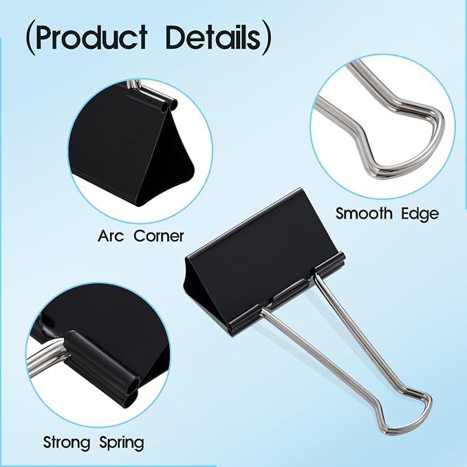 3 Inch Jumbo Binder Clips, Extra Large Heavy Duty Black Metal Paper Clamps, 36Pack, 1.5 Inch Capacity for Thick Document, Curtain & Storage Bag