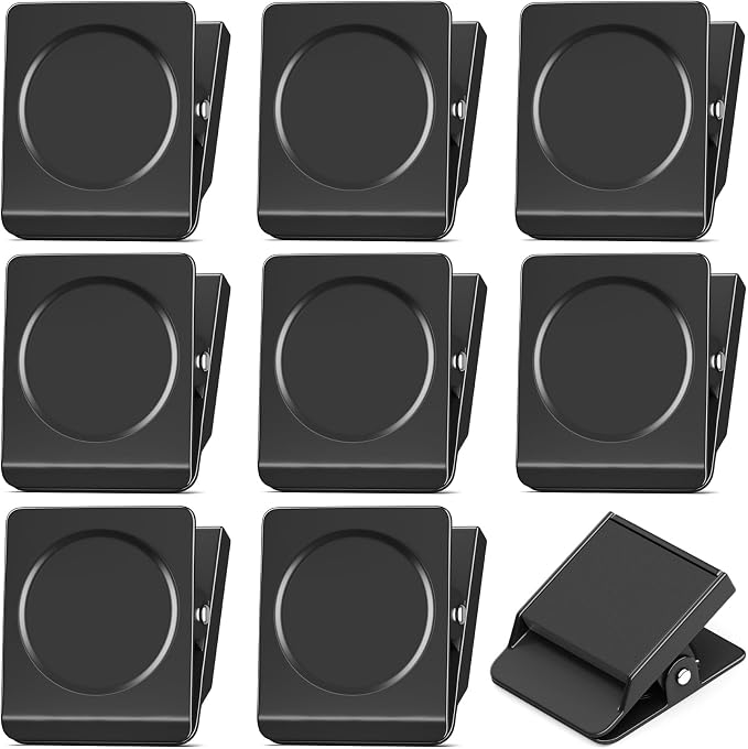 FINDMAG 8 Pack Magnet Clips, Black Magnetic Clips for Whiteboard Office