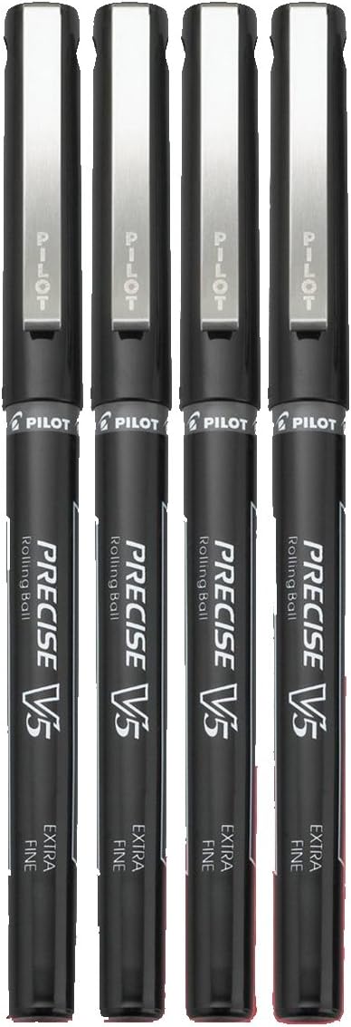 Pilot Precise V5 Stick Liquid Ink Rolling Ball Stick Pens, Extra Fine Point (0.5mm) Black Ink Pens, 4-Pack